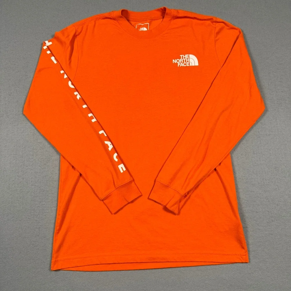 The North Face Mens Orange Long Sleeve Graphic T-Shirt Half Dome Mountain Size M